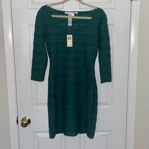 MAX STUDIO HUNTER GREEN BODYCON 3/4 SLEEVE DRESS MEDIUM